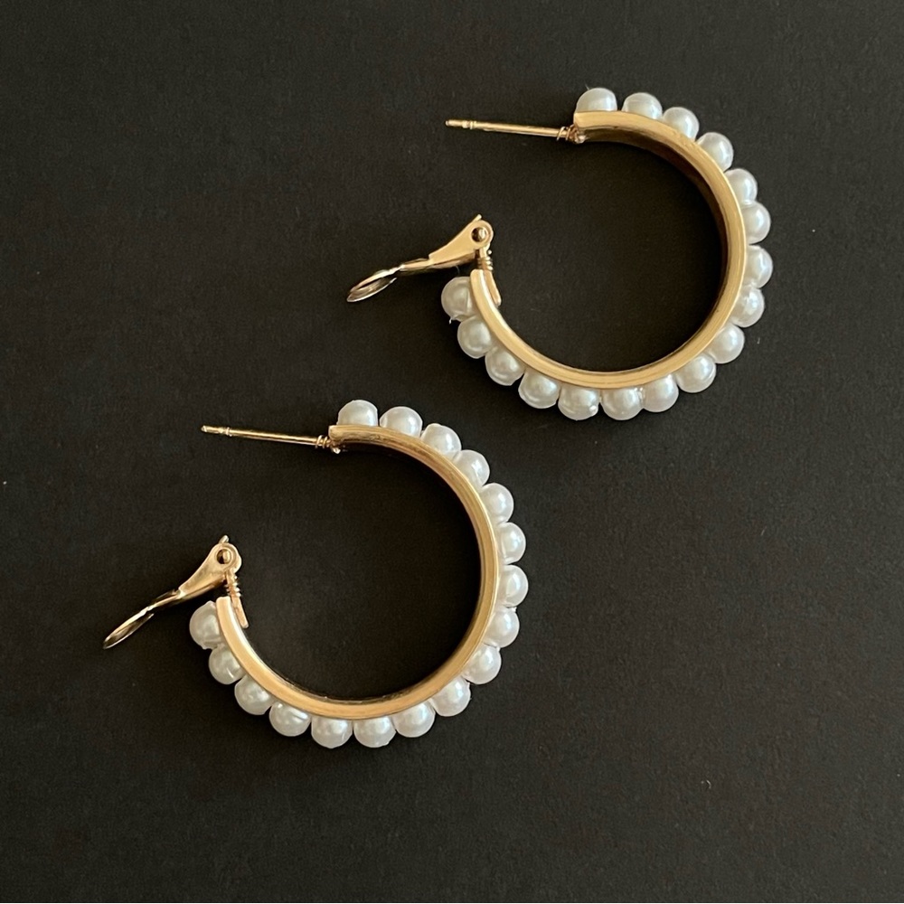Gold Pearl Hoop Fashion Earrings - NWT